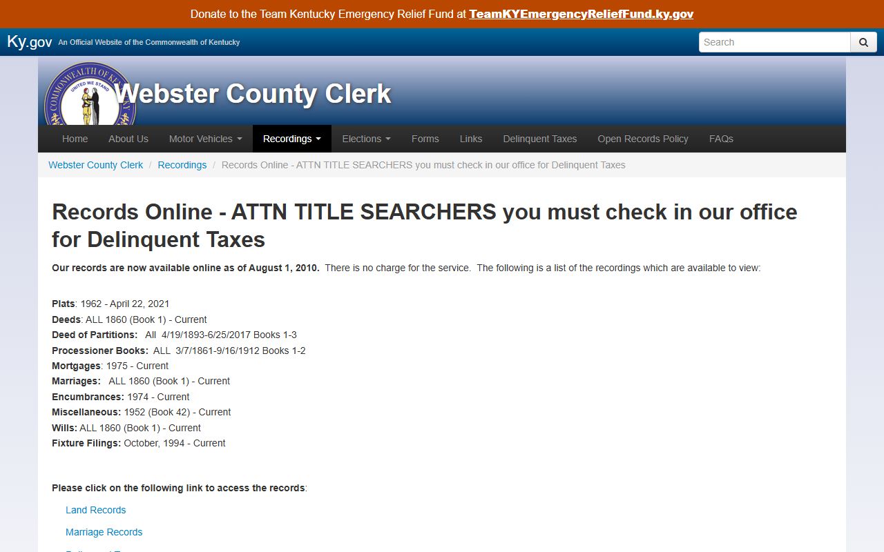 Webster County Clerk online records links