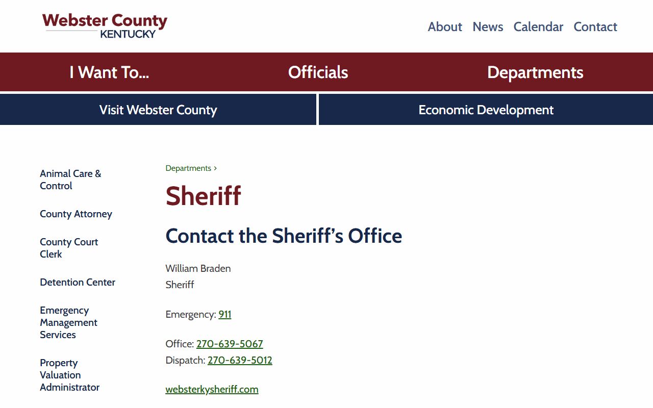 Webster County Court records Sheriff office page