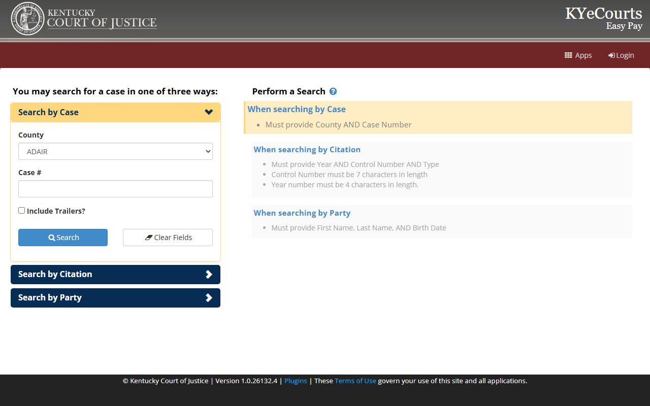 Webster County Court records KYeCourts ePay search panels
