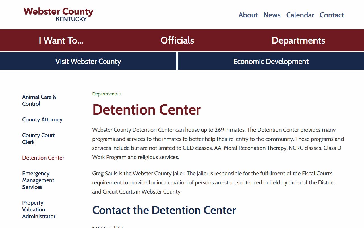 Webster County Court records Detention Center information