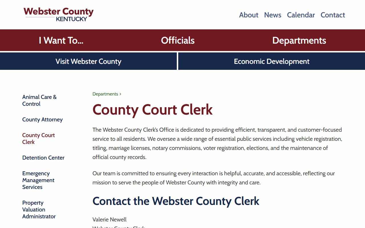 Webster County Court records County Clerk local page