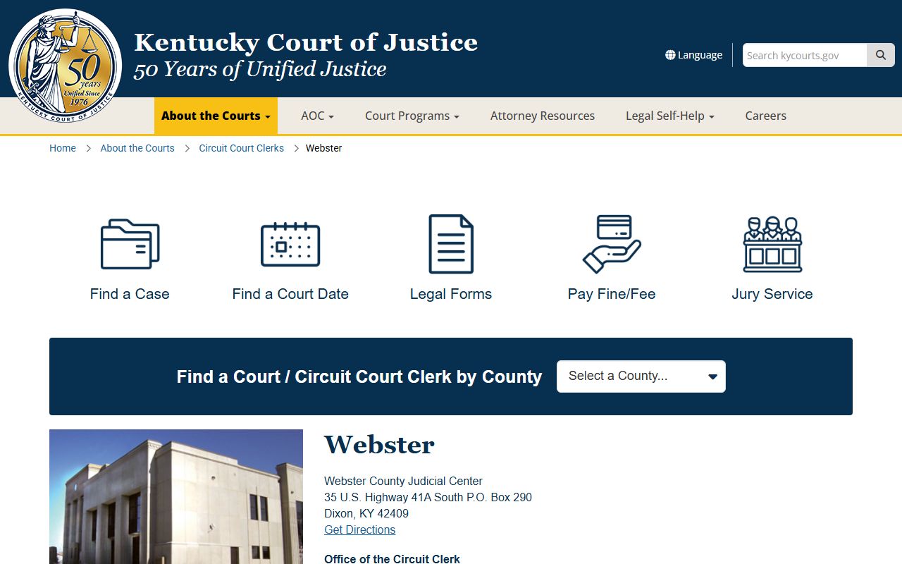 Webster County Court records KCOJ county information page